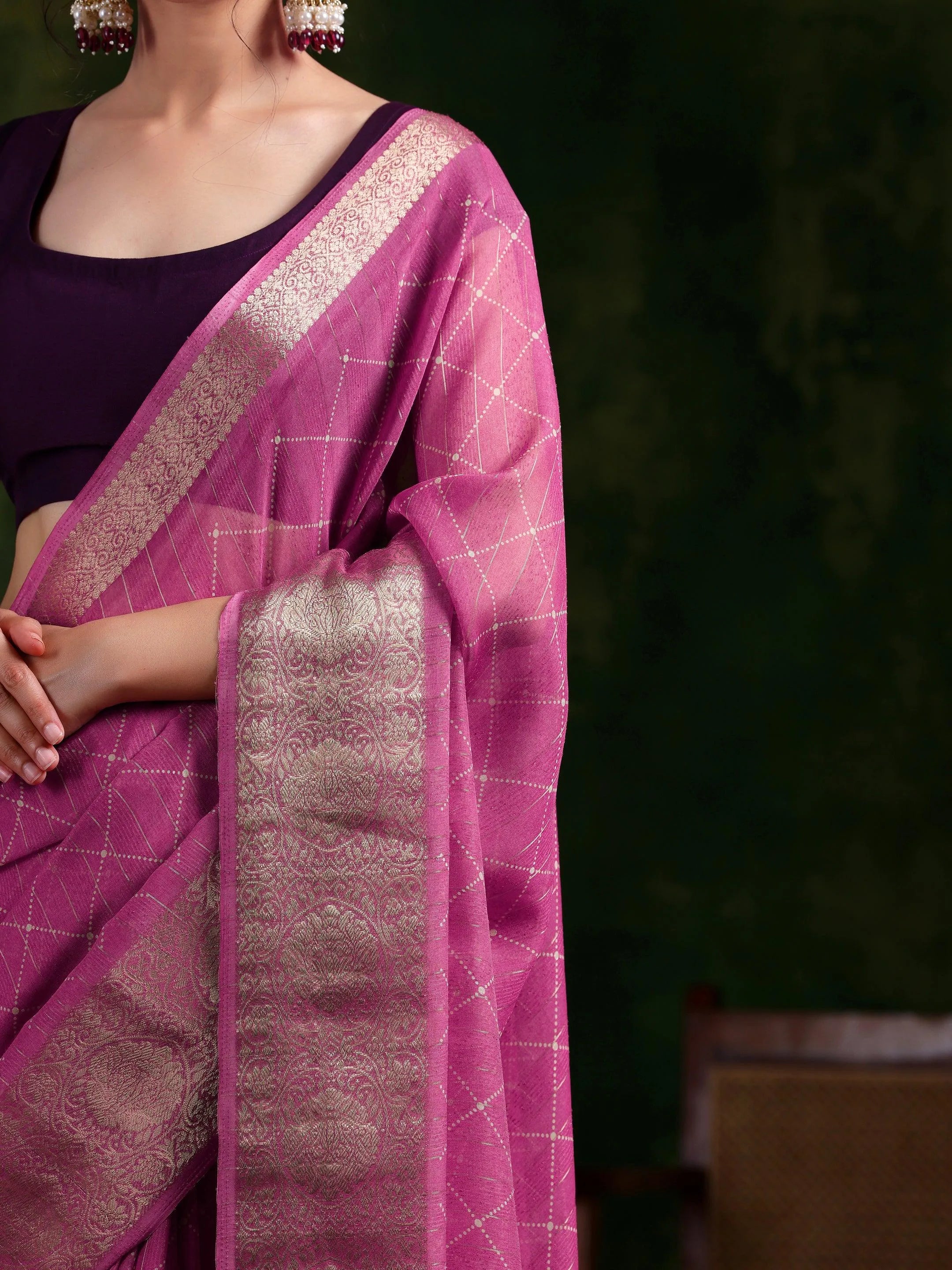 Libas Art Pink Embellished Tissue Saree With Unstitched Blouse Piece main image 0