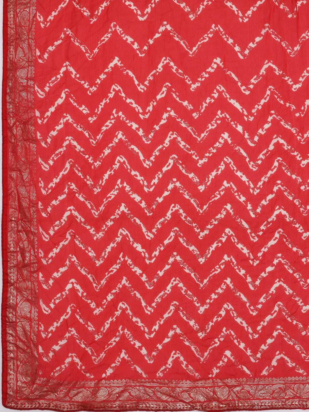 Red Printed Poly Georgette Saree With Unstitched Blouse Piece - Libas 