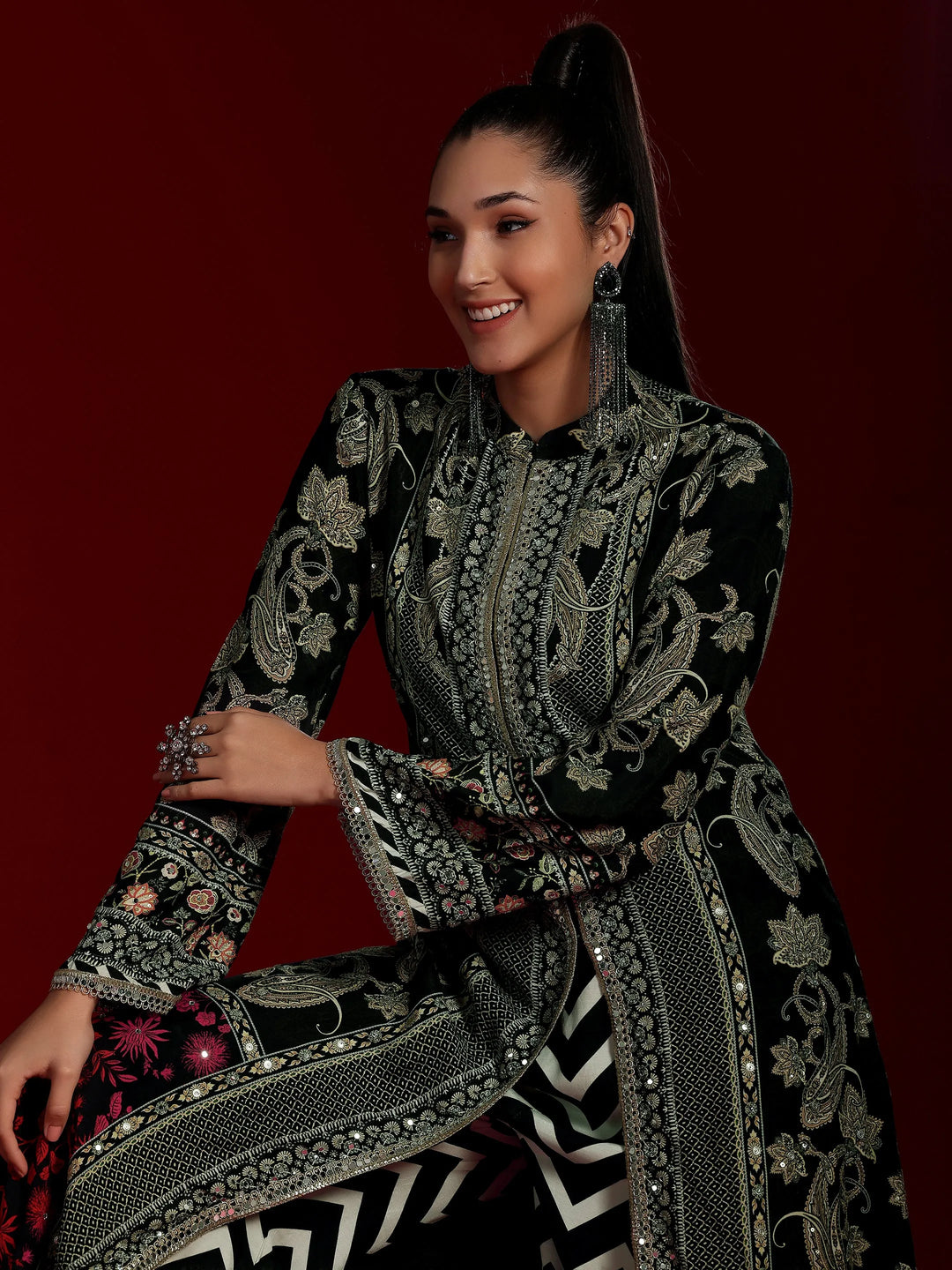  Libas Art Black Printed Muslin Co-Ords 