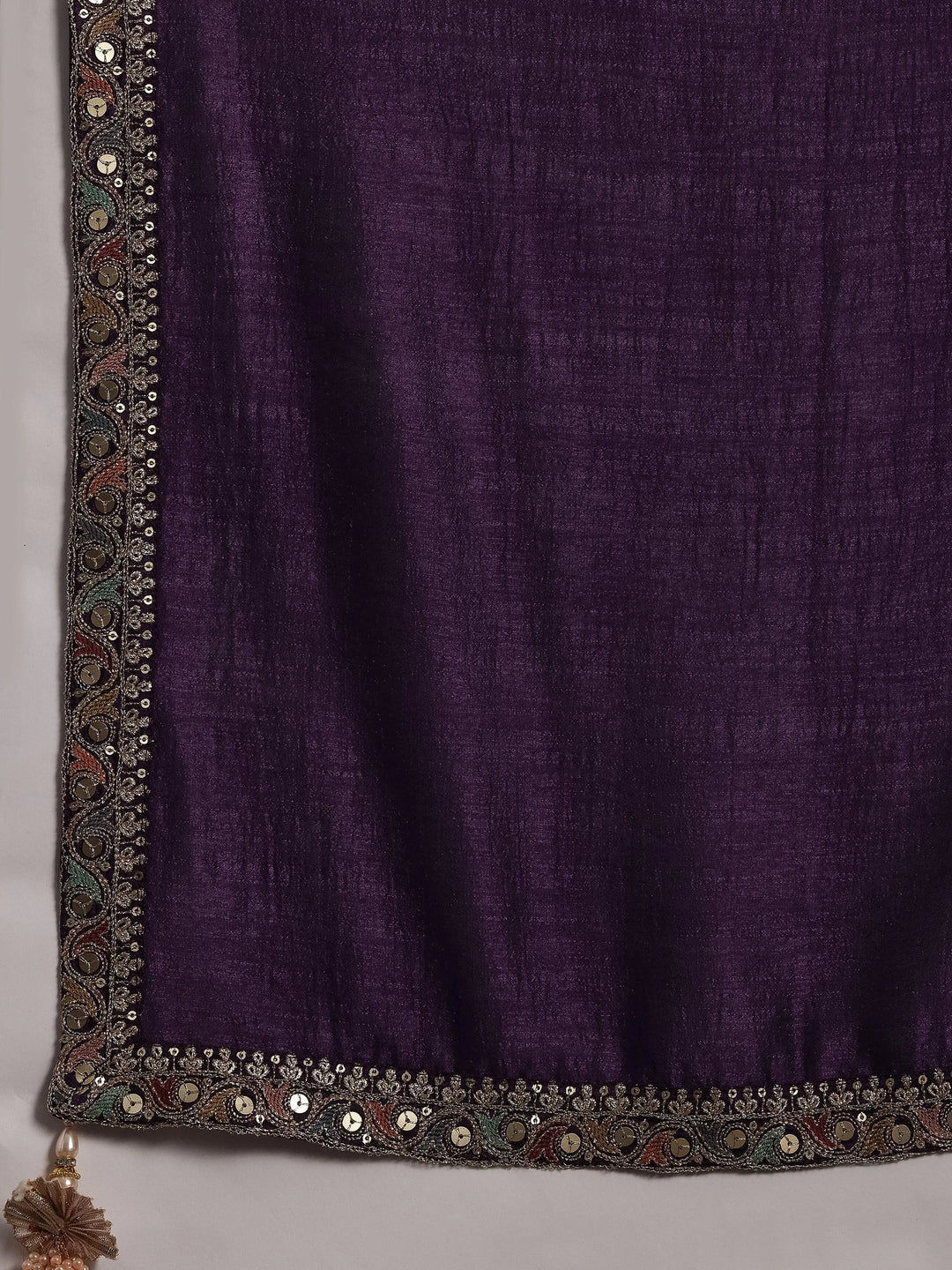 Purple Embroidered Silk Blend Straight Kurta With Palazzos & Dupatta - Libas 