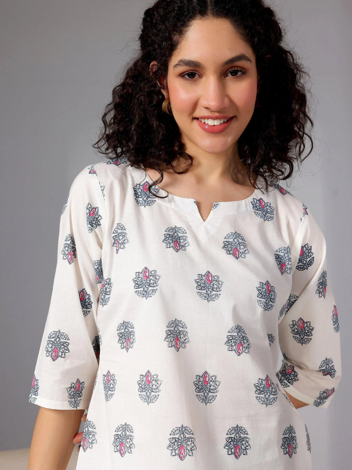 Cream Printed Cotton Night Suits - Libas