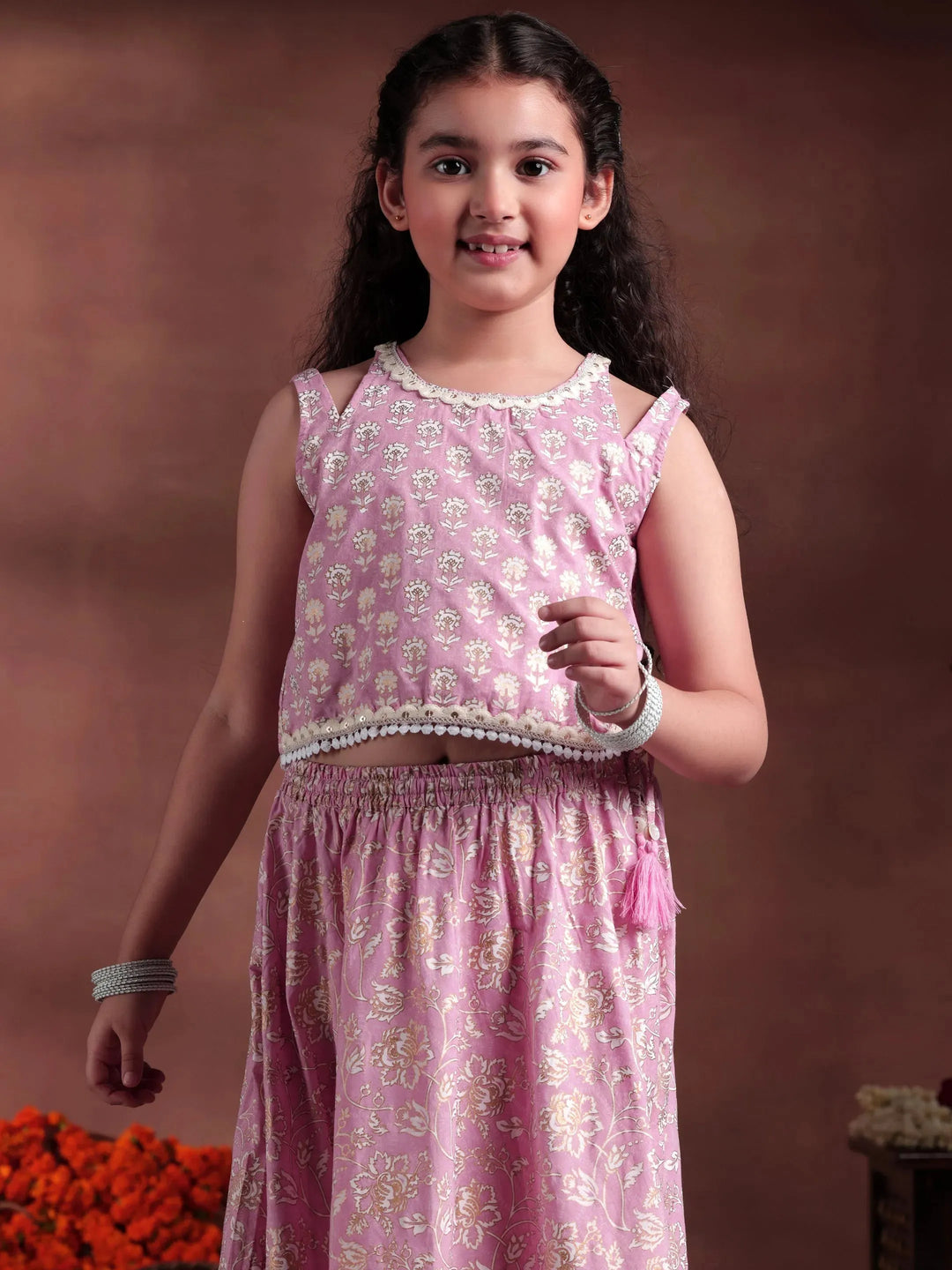  Pink Printed Cotton Lehenga Choli 