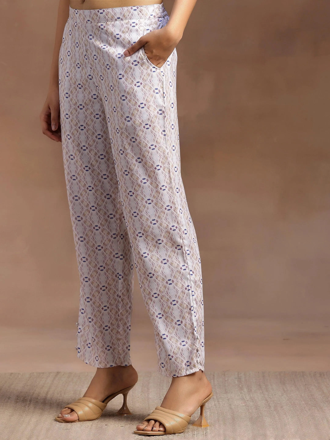 Beige Embroidered Cotton Blend Straight Suit With Dupatta - Libas 