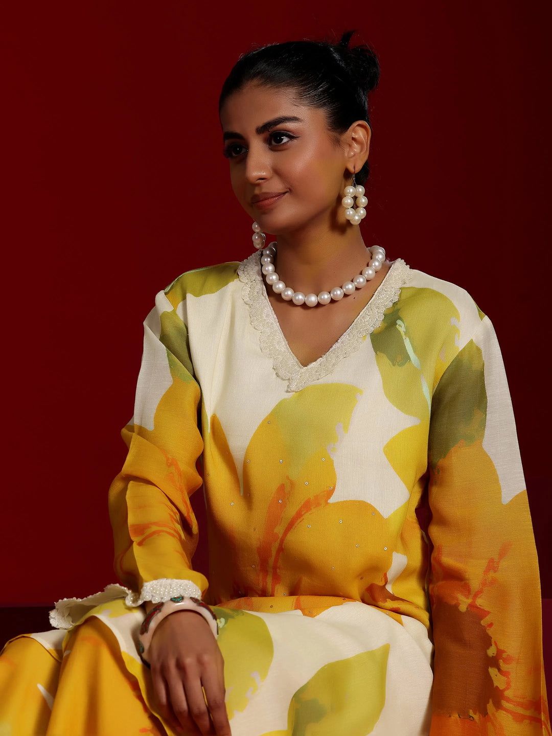  Libas Art Off White Printed Cotton Blend Co-Ords 