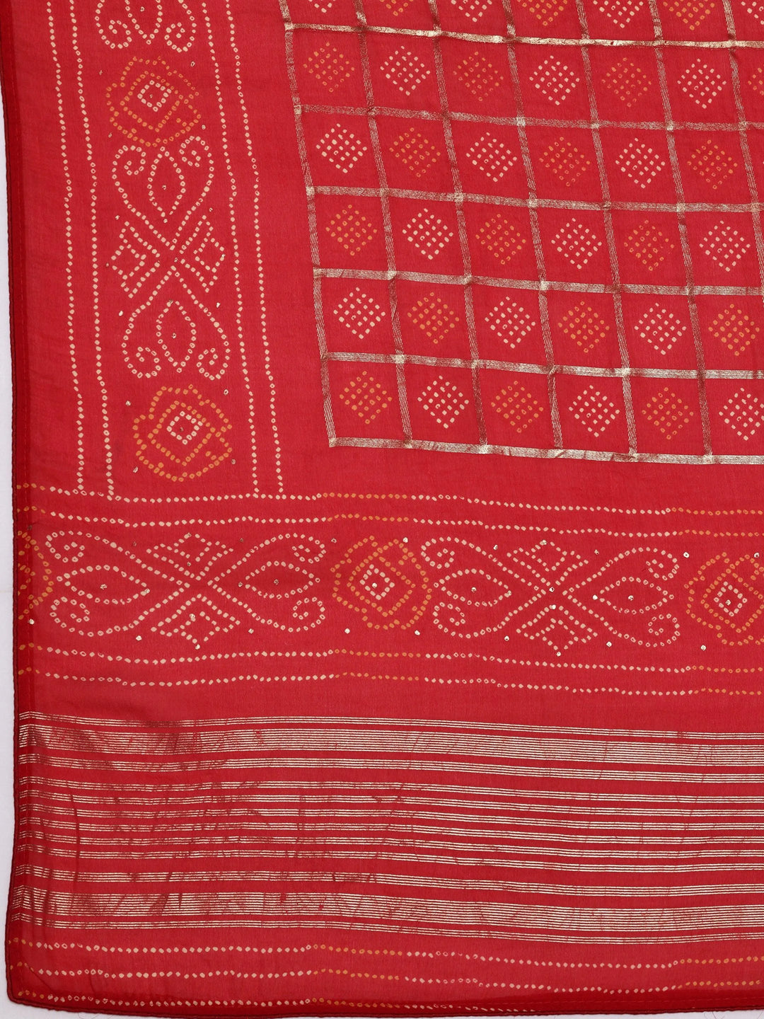 Red Printed Poly Georgette Saree With Unstitched Blouse Piece - Libas 