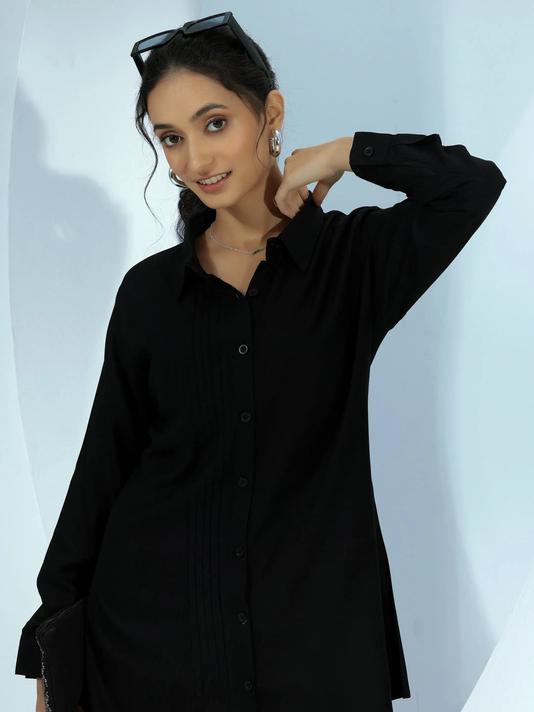  Black Solid Rayon Straight Tunic 