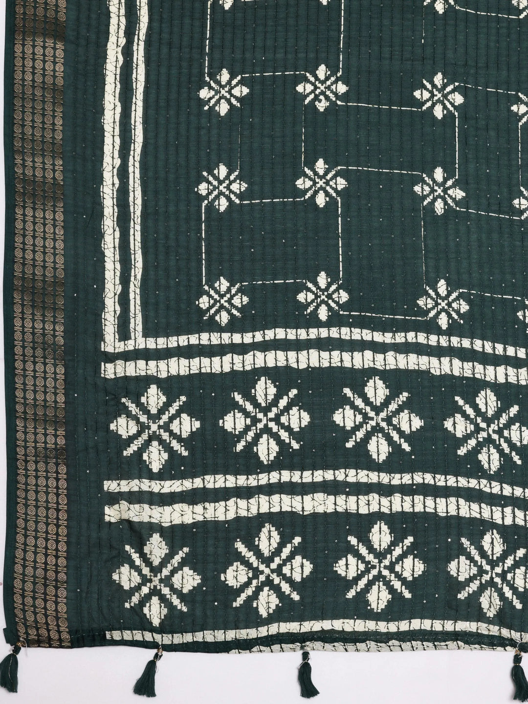 Green Printed Silk Blend Saree With Unstitched Blouse Piece - Libas 