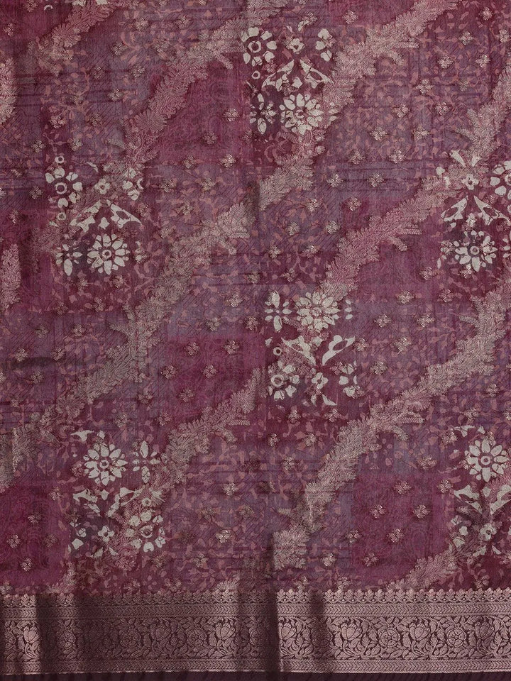 Wine Woven Design Brocade Saree With Unstitched Blouse Piece - Libas