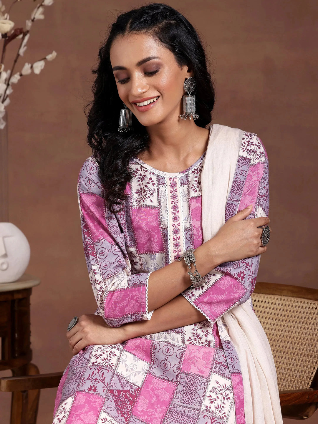  Off White Printed Cotton Straight Suit With Dupatta 