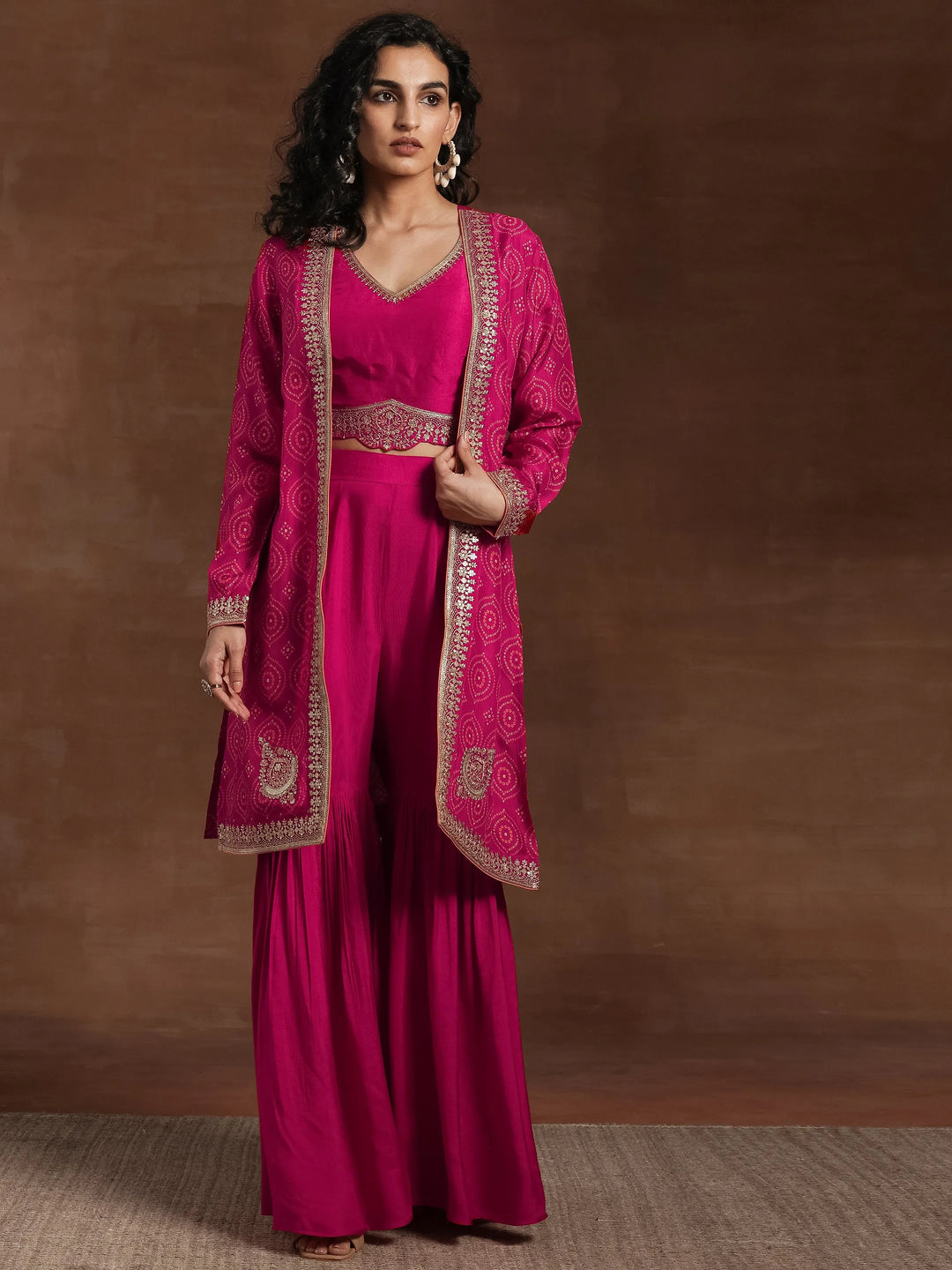  Pink Embroidered Silk Blend Co-Ords 