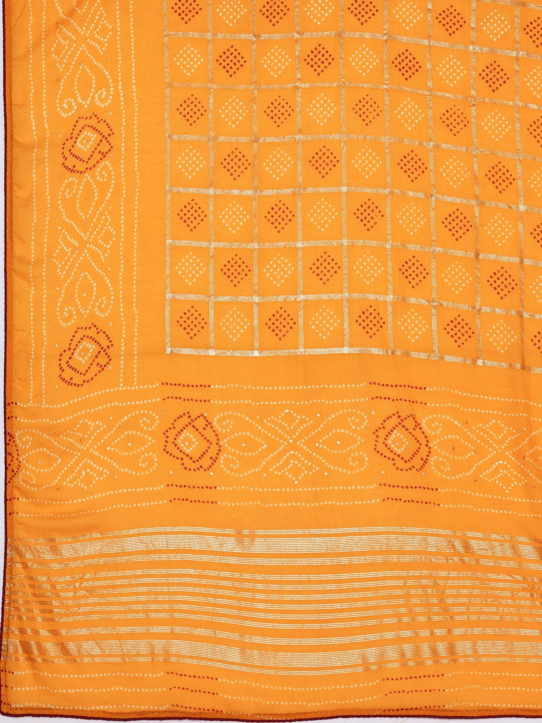 Mustard Printed Poly Georgette Saree With Unstitched Blouse Piece - Libas 