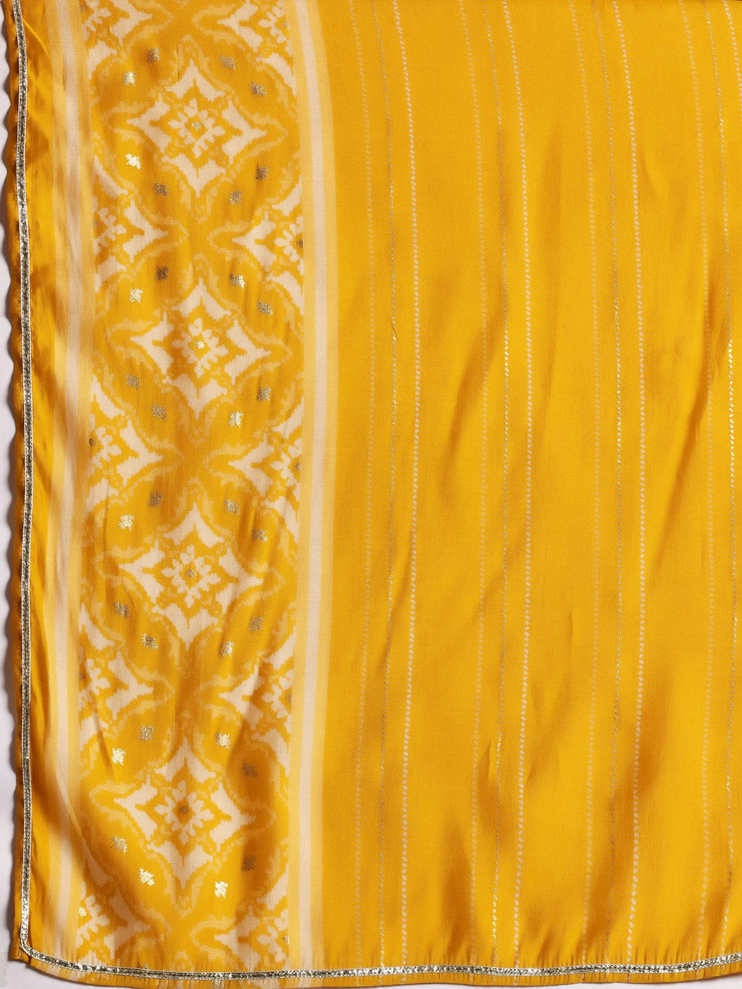 Mustard Printed Silk Blend Anarkali Suit With Dupatta - Libas 