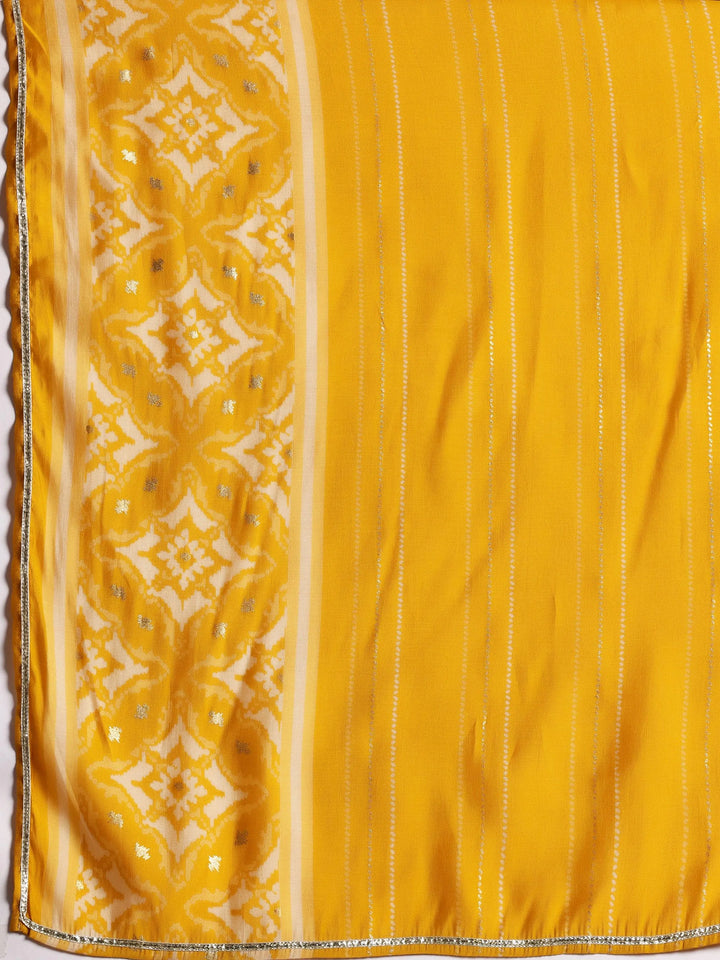 Mustard Printed Silk Blend Anarkali Suit With Dupatta - Libas