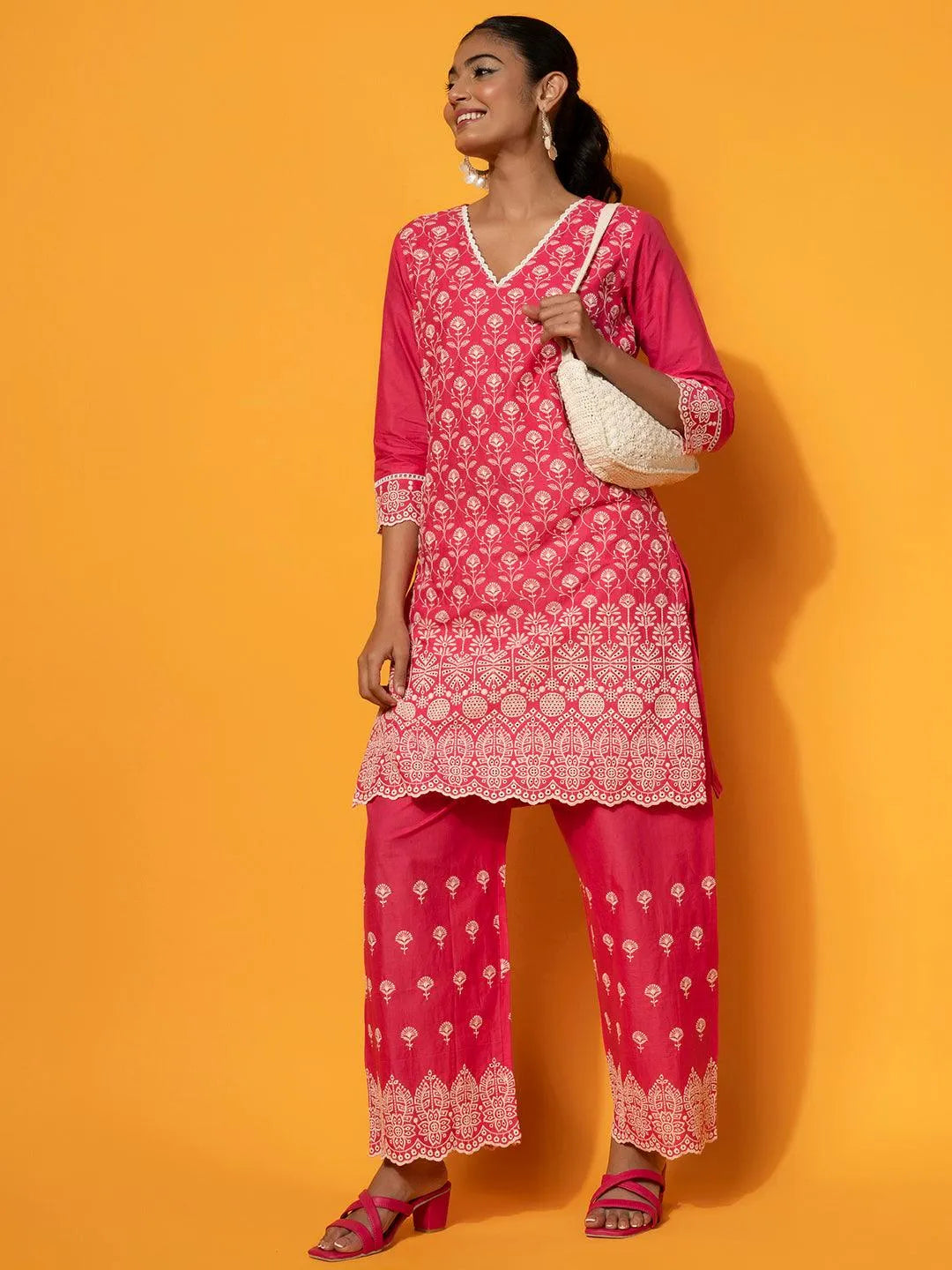 libas Pink Embroidered Cotton Co-Ords-picture-25