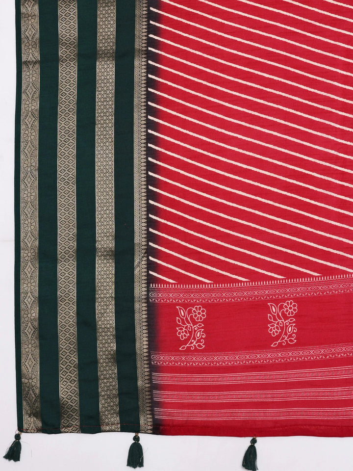 Pink Printed Silk Blend Saree With Unstitched Blouse Piece - Libas