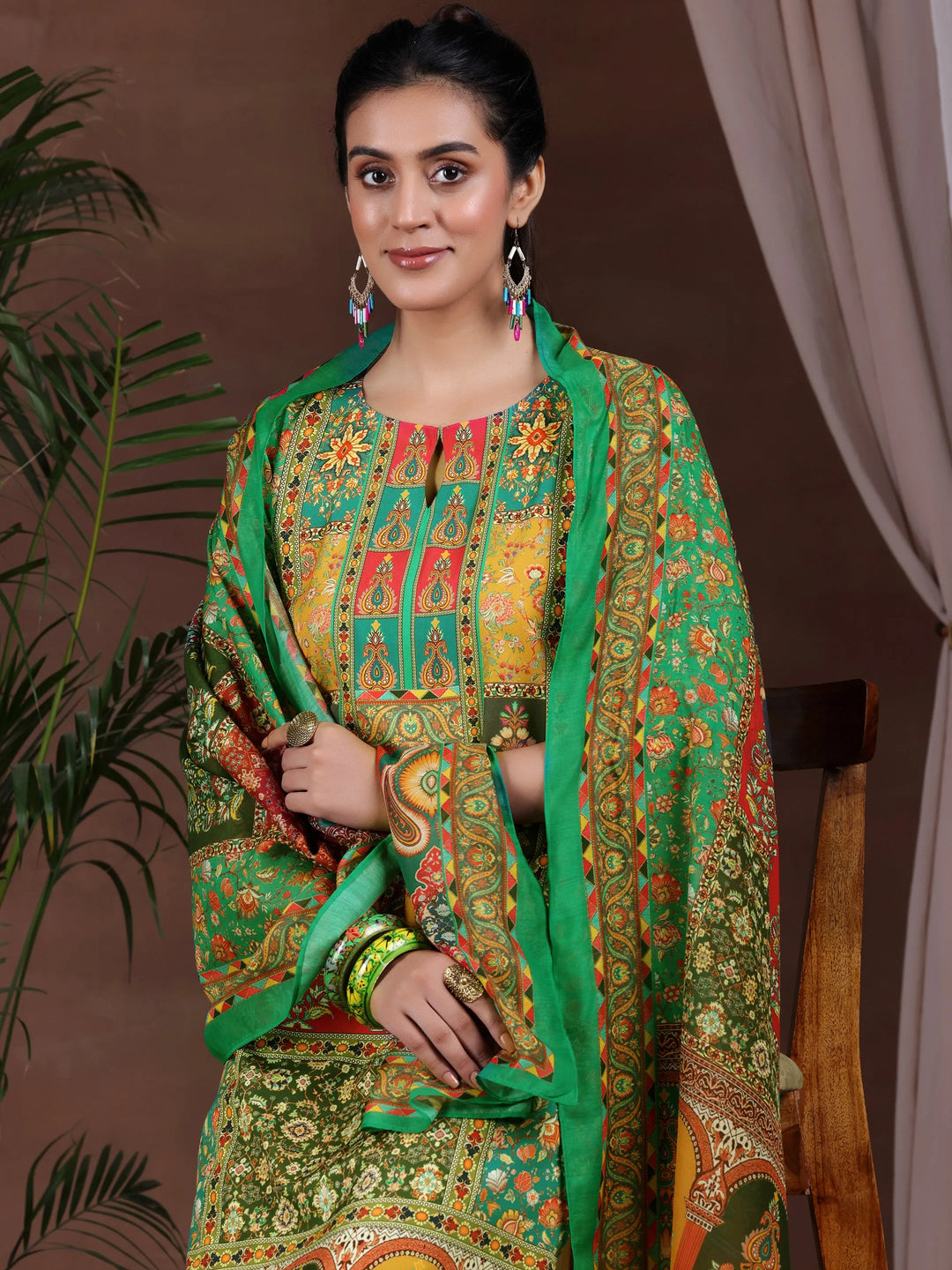  Multi Printed Poly Crepe Straight Suit With Dupatta 