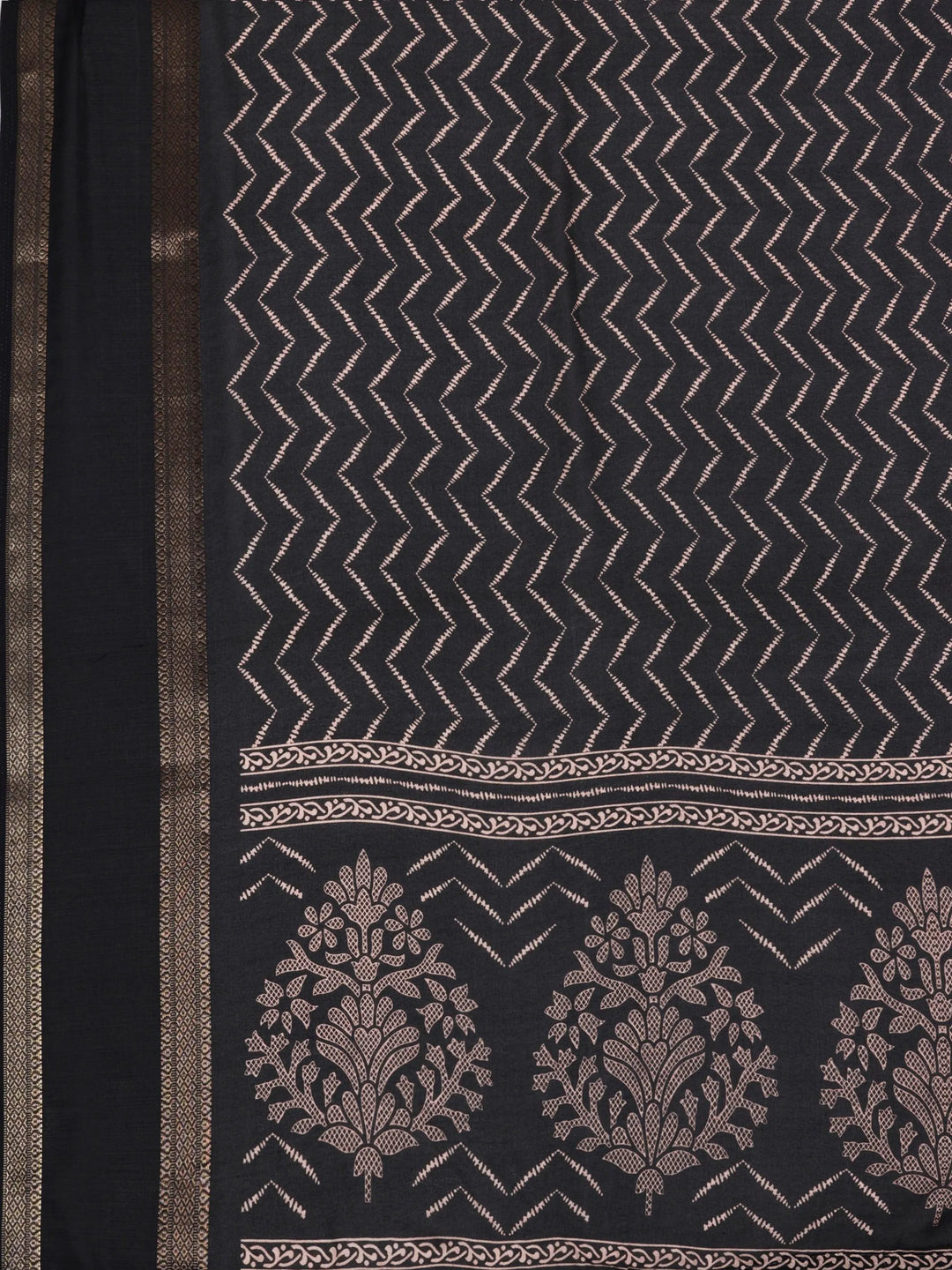 Black Printed Silk Blend Saree With Unstitched Blouse Piece - Libas 