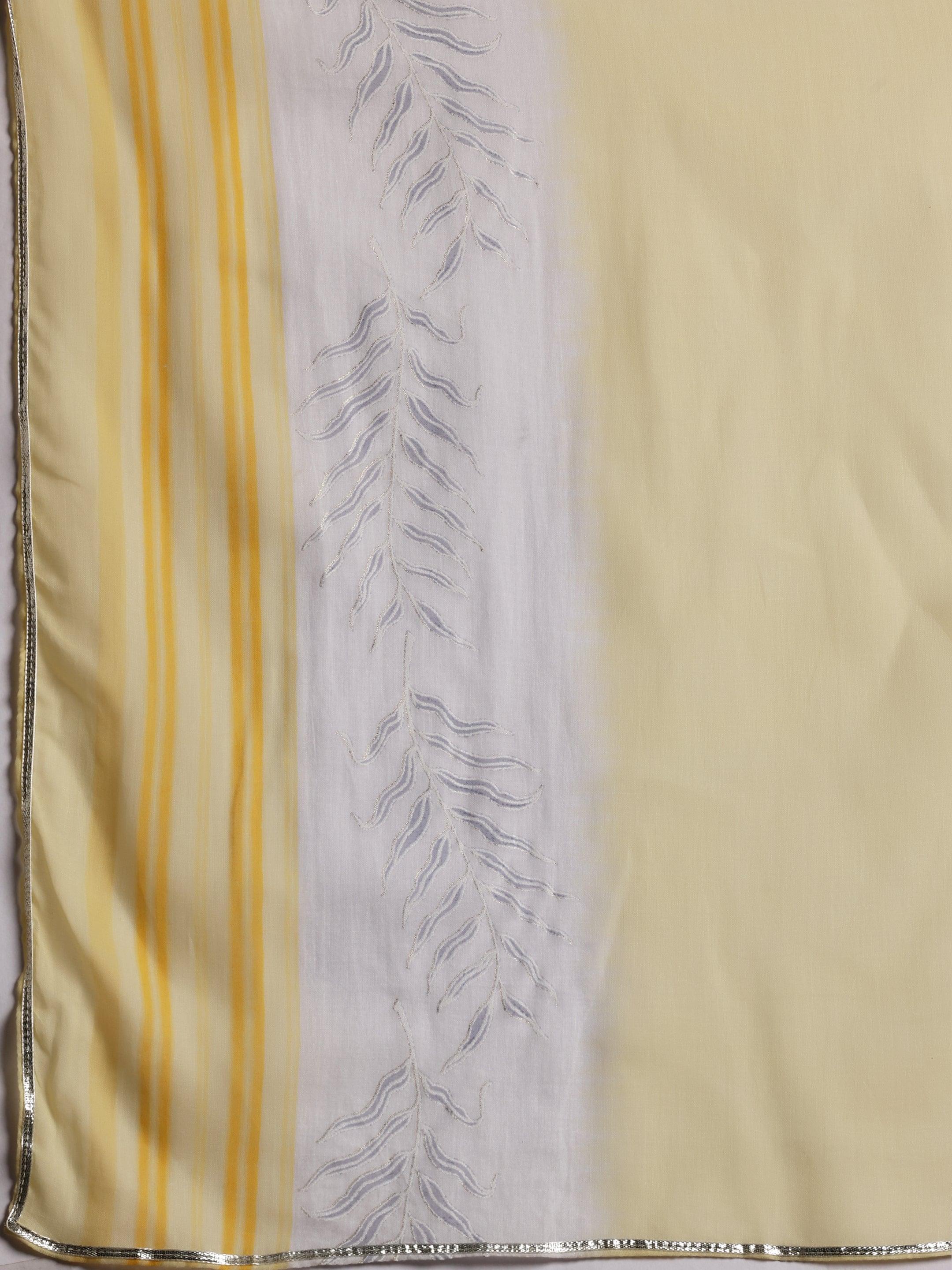 Mahnoor Yellow Printed Cotton A-Line Kurta With Palazzos & Dupatta