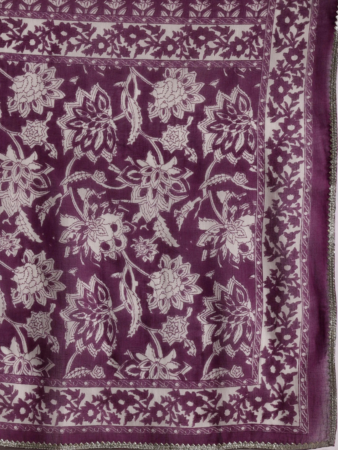Purple Printed Cotton Anarkali Suit With Dupatta - Libas 