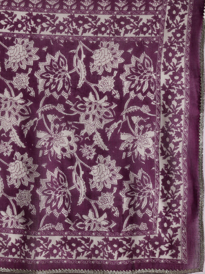 Purple Printed Cotton Anarkali Suit With Dupatta - Libas