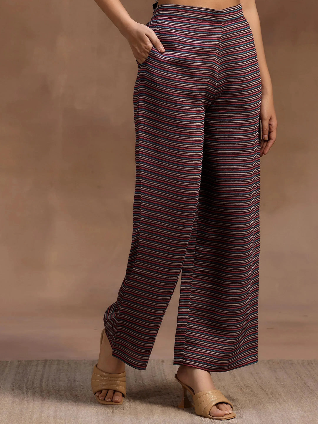  Burgundy Printed Silk Blend A-Line Kurta With Palazzos & Dupatta 