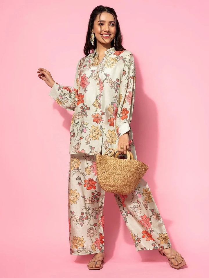 Green Printed Silk Blend Co-Ords - Libas
