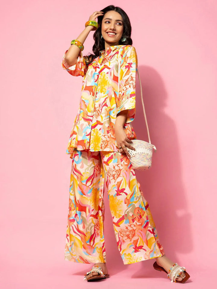 Multicoloured Printed Silk Blend Co-Ords - Libas