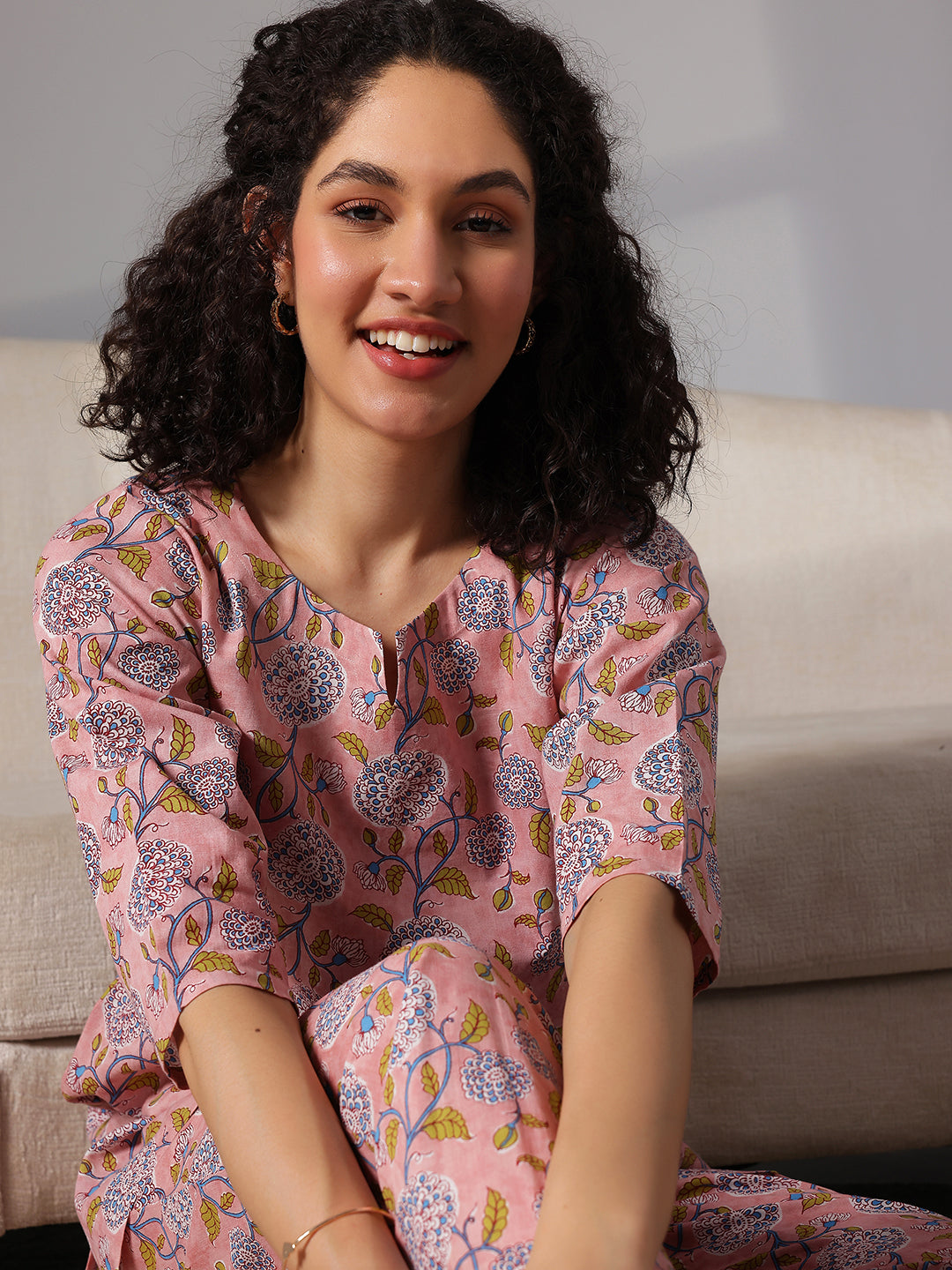  Peach Printed Cotton Night Suits 
