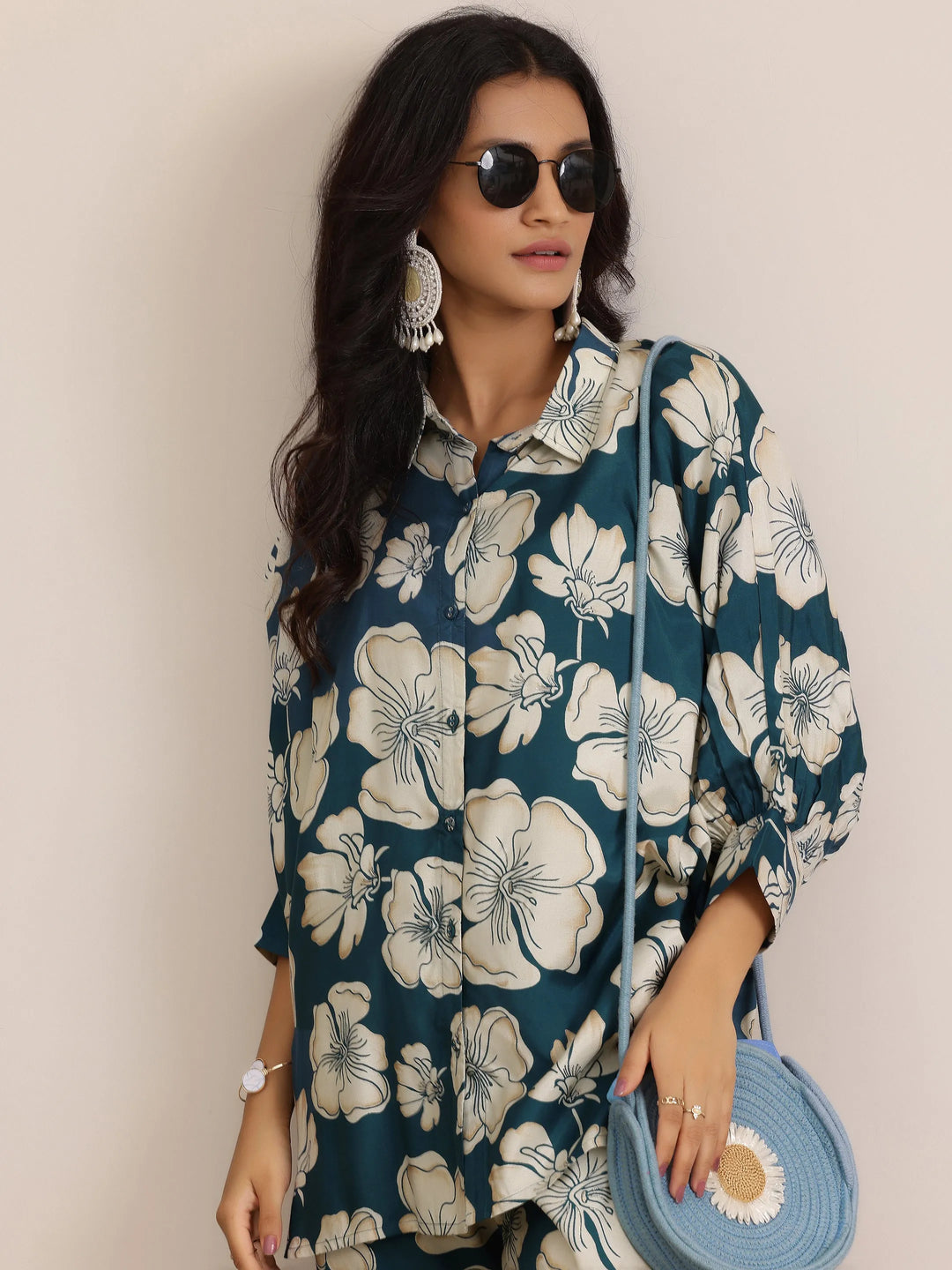  Blue Printed Silk Blend Co-Ords 