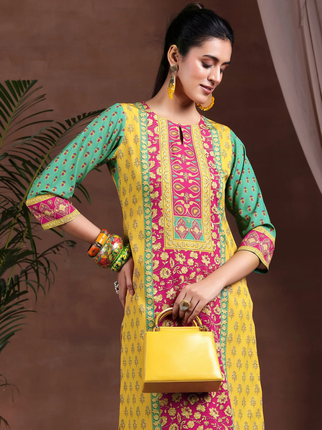  Multi Printed Poly Crepe Straight Kurta Set 