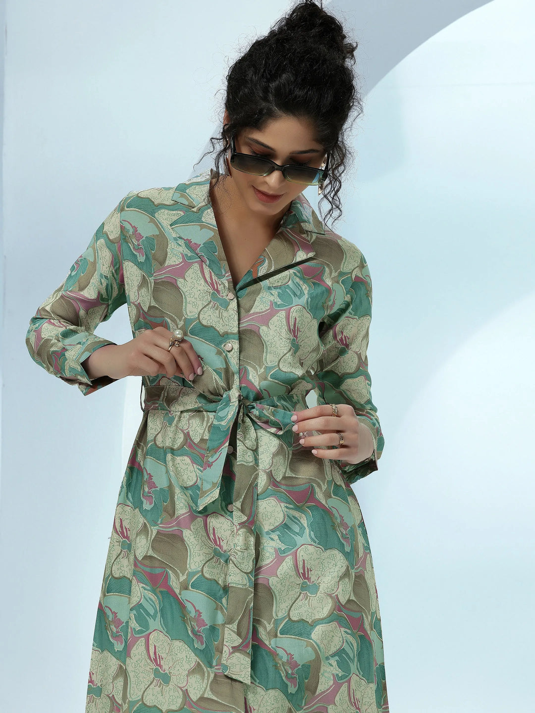  Grey Printed Silk Blend Co-Ords 