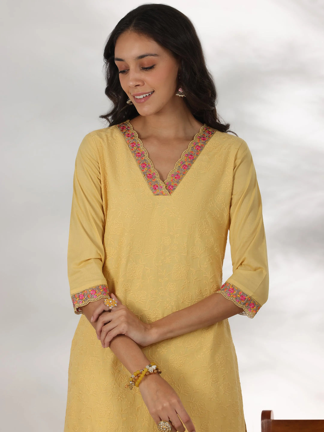  Lime Embroidered Cotton Straight Suit With Dupatta 