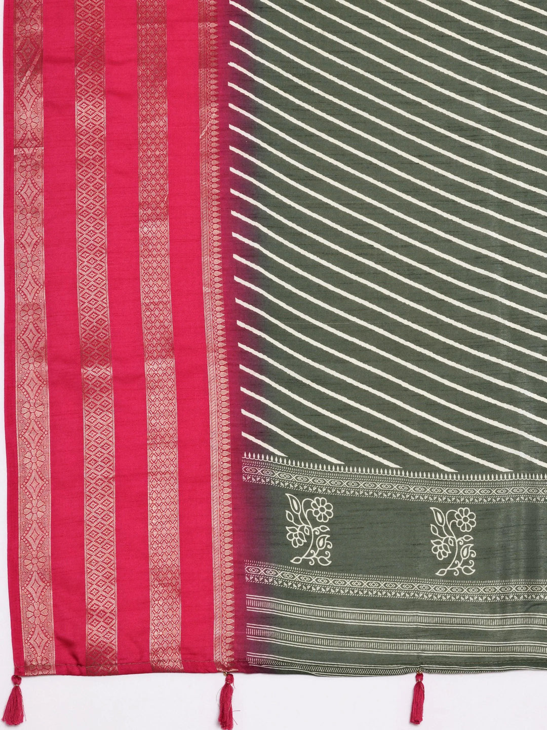 Green Printed Silk Blend Saree With Unstitched Blouse Piece - Libas 