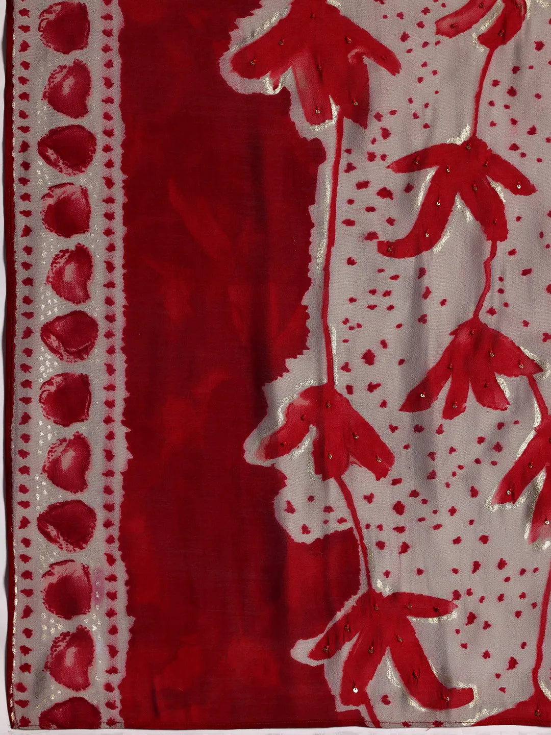  Red Printed Silk Blend Anarkali Suit With Dupatta 