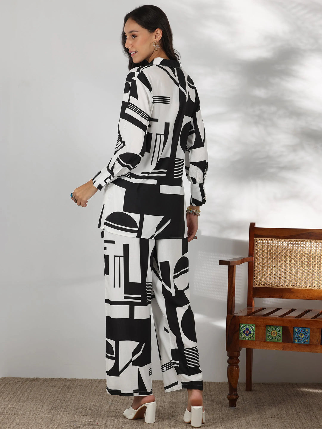  White Printed Rayon Co-Ords 