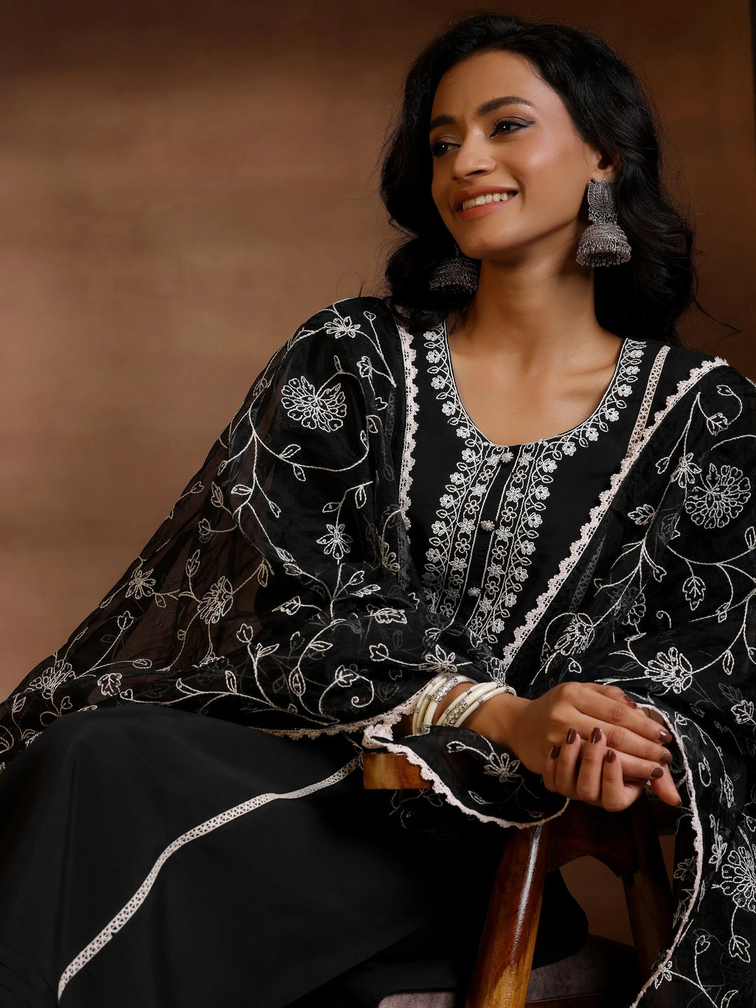  Black Yoke Design Silk Blend Straight Suit With Dupatta 