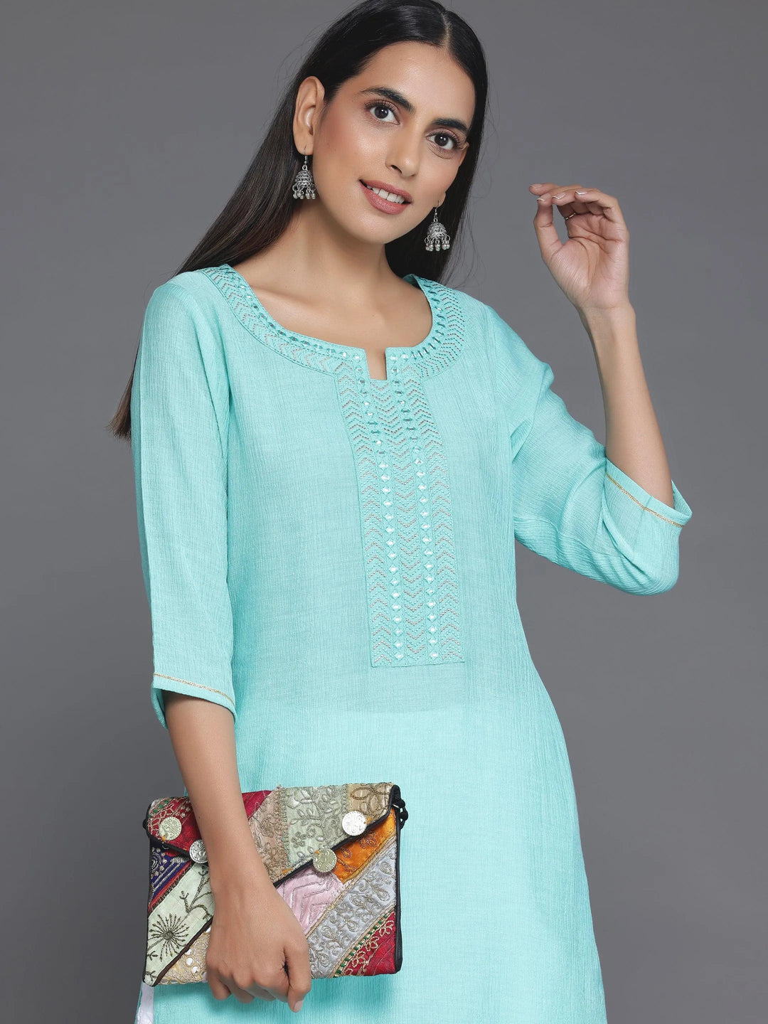 Blue Yoke Design Cotton Straight Kurta - Libas 