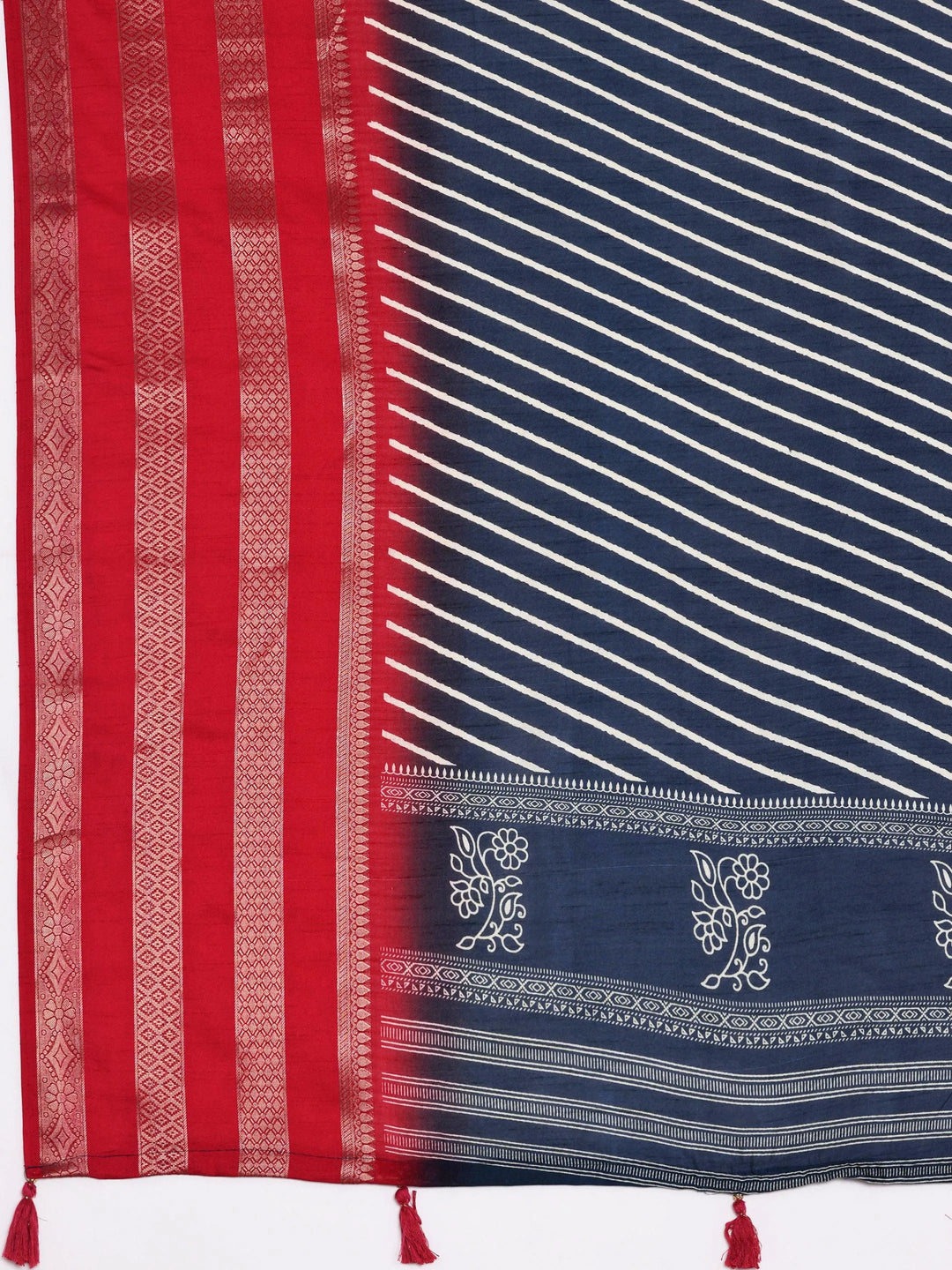 Blue Printed Silk Blend Saree With Unstitched Blouse Piece - Libas 
