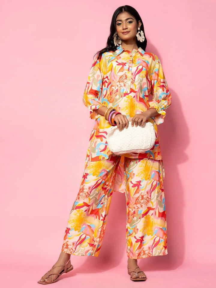 Multicoloured Printed Silk Blend Co-Ords - Libas