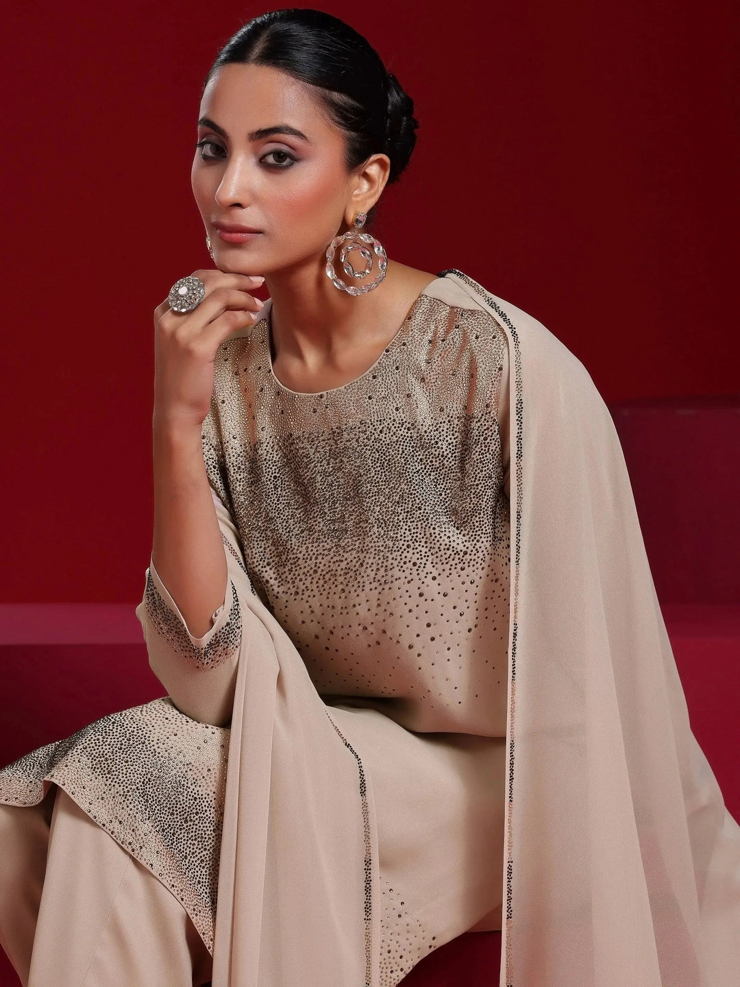 Libas Art Taupe Solid Georgette Straight Suit With Dupatta 
