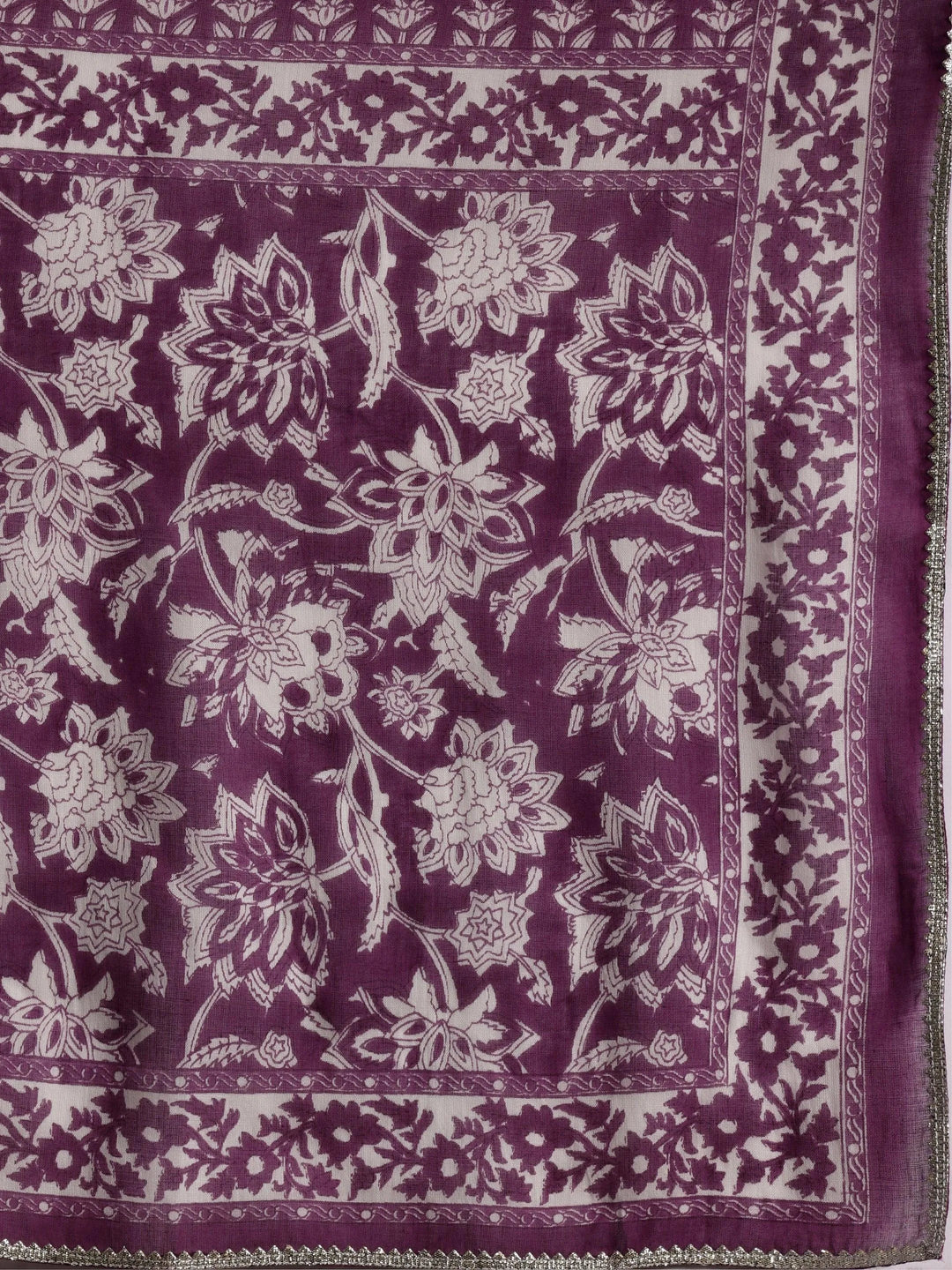 Purple Printed Cotton Anarkali Suit With Dupatta - Libas 