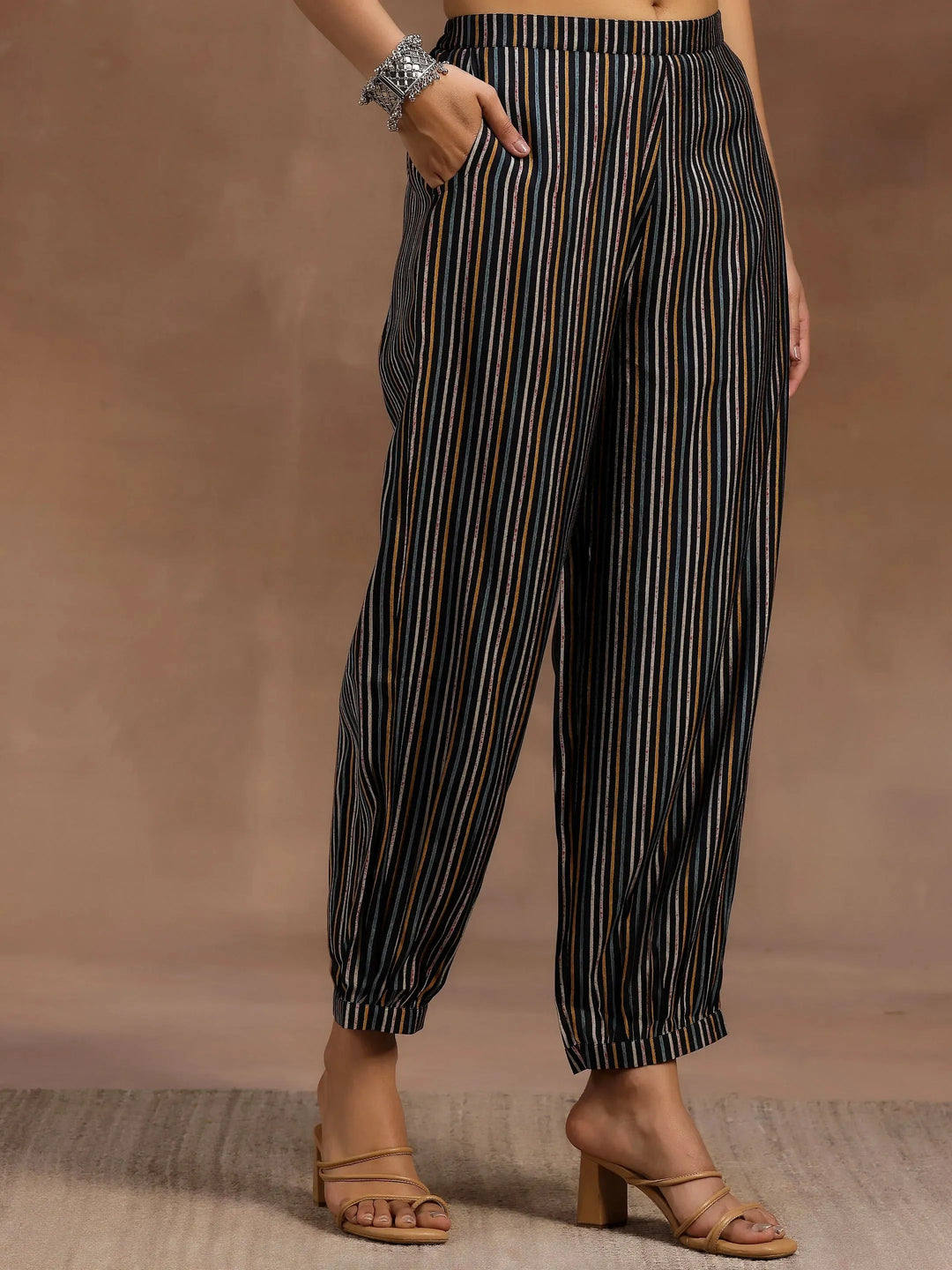  Black Printed Silk Blend A-Line Kurta With Salwar & Dupatta 