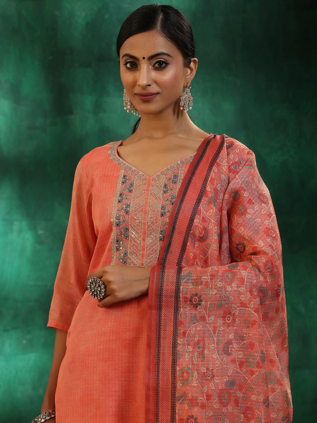  Peach Yoke Design Silk Blend Straight Suit With Dupatta 