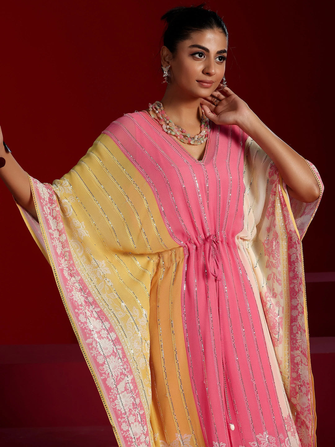  Libas Art Pink Printed Poly Georgette 3 Piece Co-Ords 