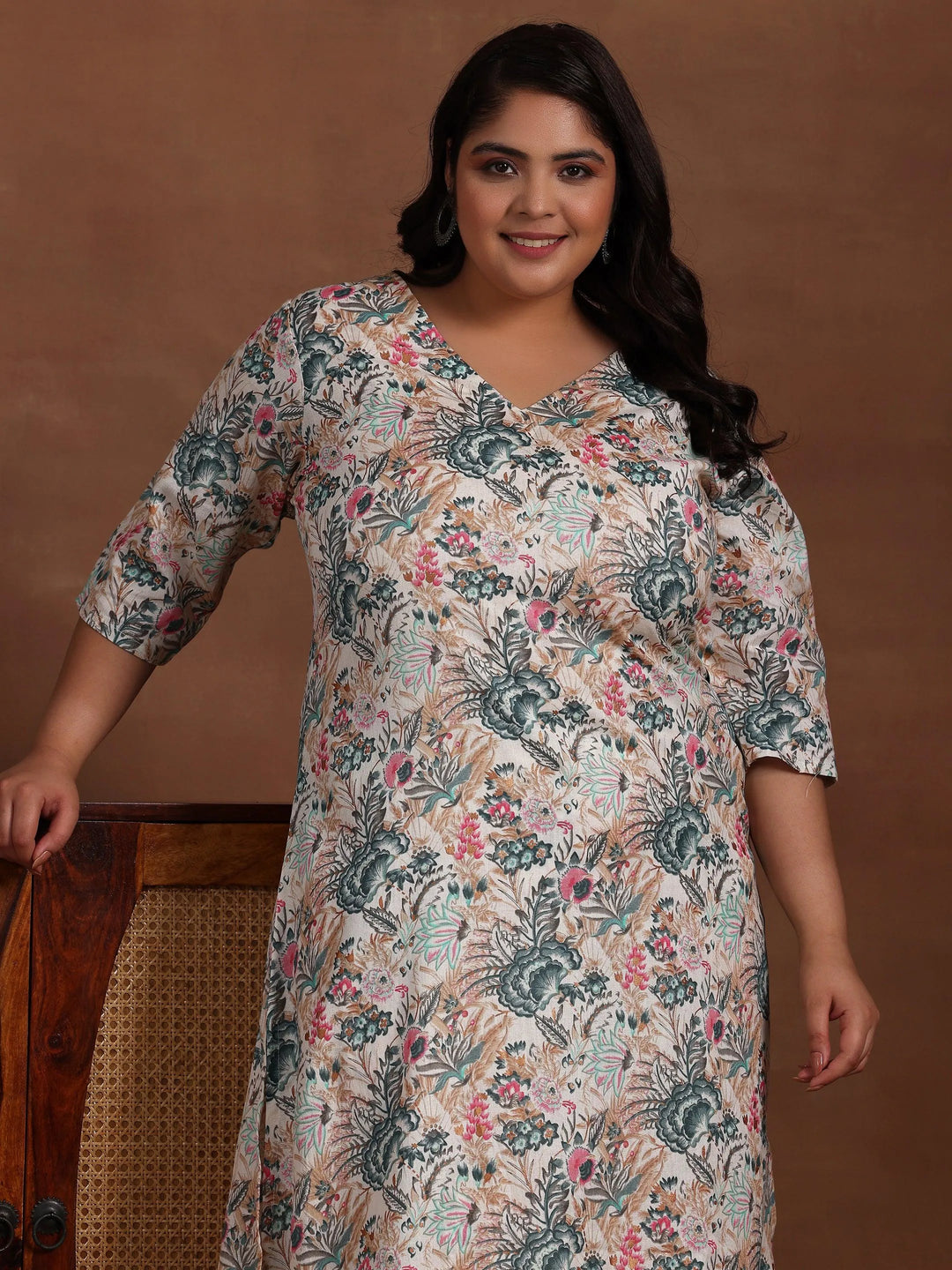 Plus Size Cream Printed Cotton Co-Ords - Libas 