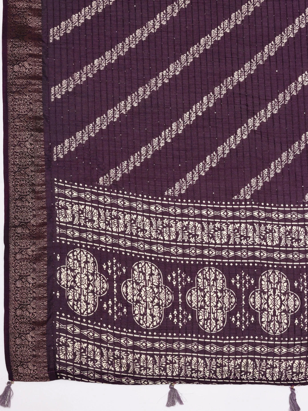 Purple Printed Silk Blend Saree With Unstitched Blouse Piece - Libas 