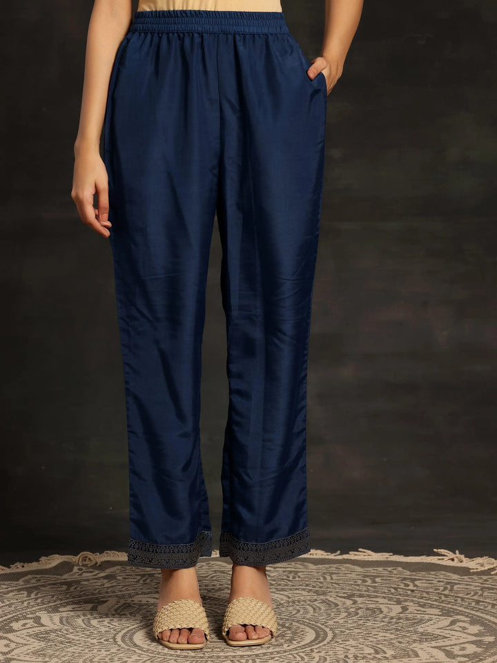 Blue Woven Design Silk Blend Straight Suit With Dupatta - Libas