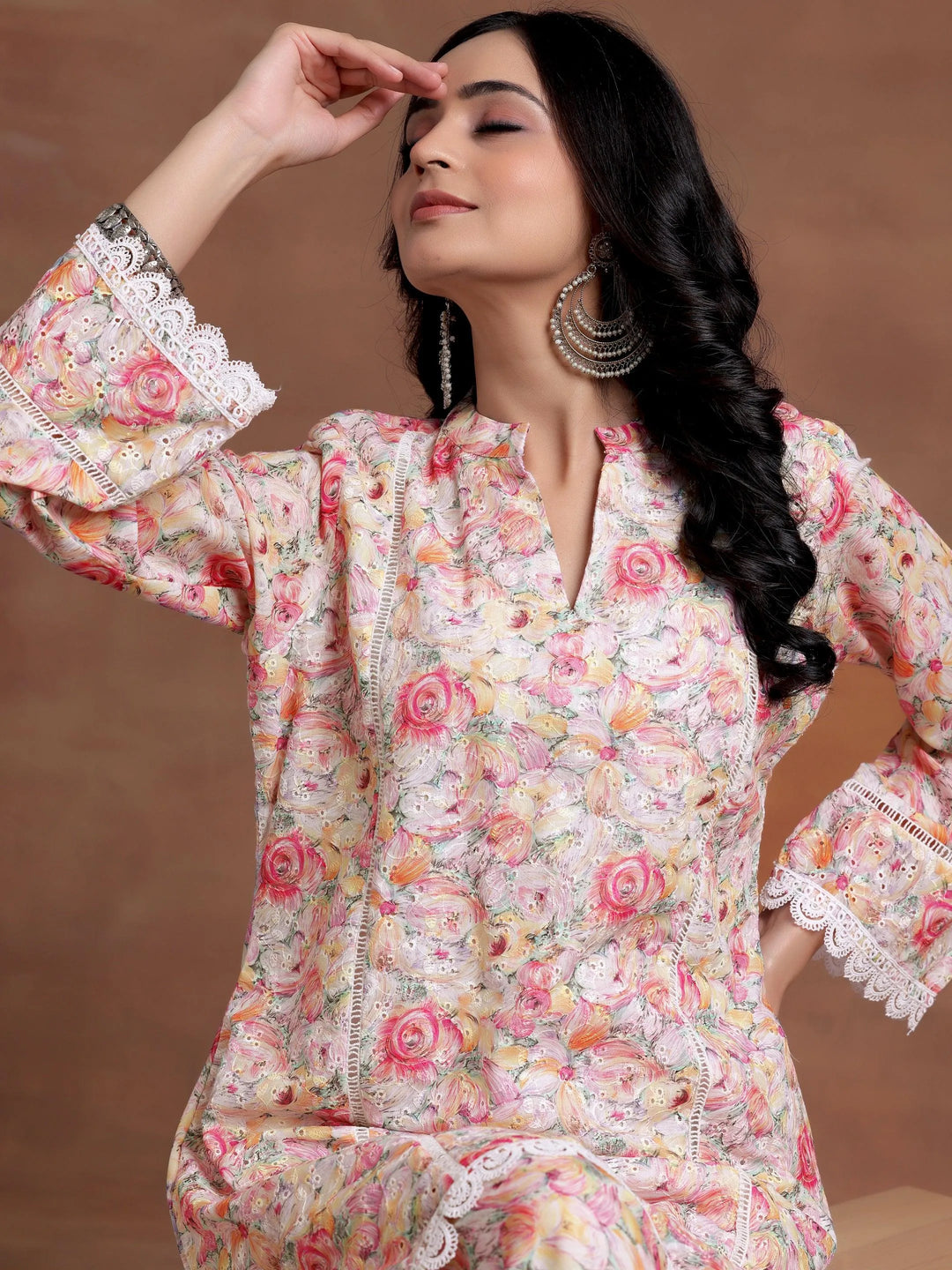 Multi Printed Cotton A-Line Kurta With Palazzos - Libas 