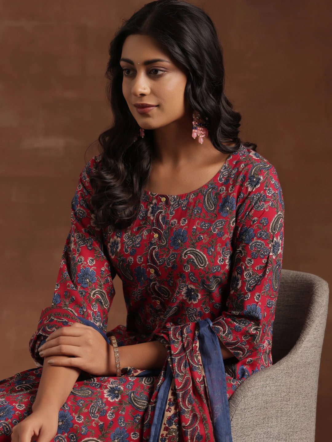  Red Printed Cotton Straight Suit With Dupatta 