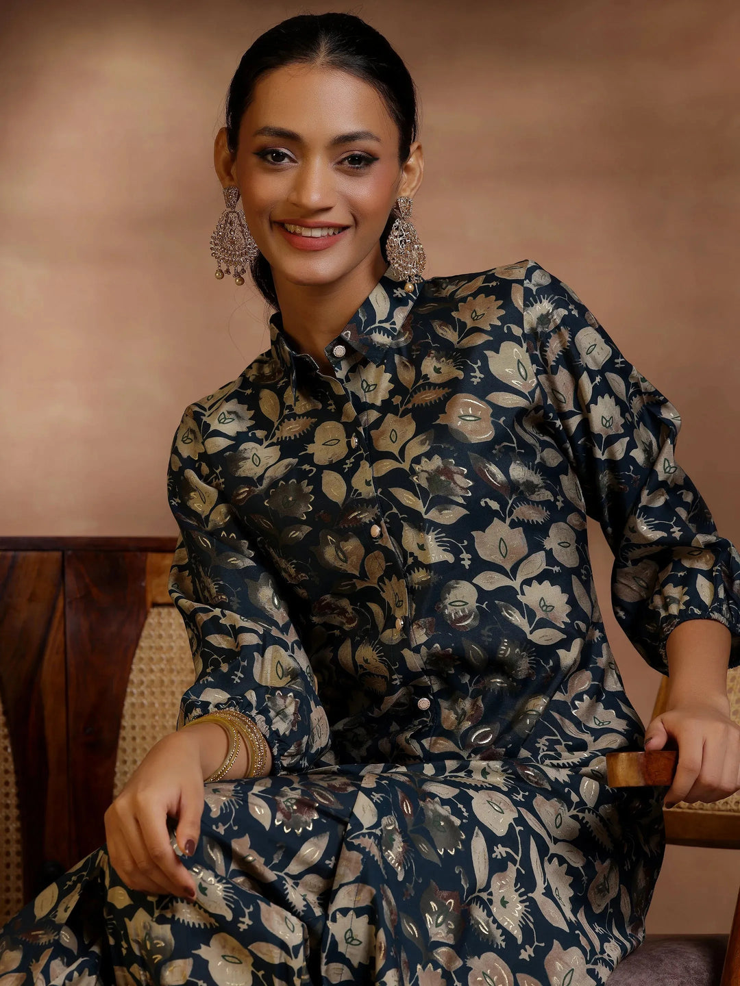  Green Printed Silk Blend Co-Ords 
